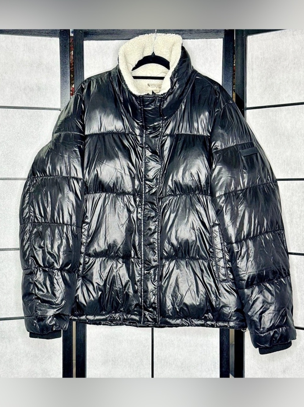 Koolaburra by UGG Sherpa Trim Puffer Jacket Black Glossy Winter Coat Size XL